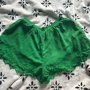 Green Laser-Cut Scalloped Shorts